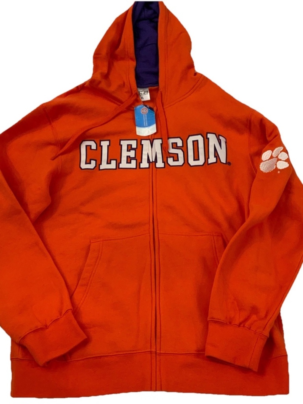 e5 Clemson Tigers Full Zip Jacket Hoodie Pockets Men’s XL NCAA Orange Purple New